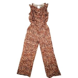 Enfocus Studio Womens Abstract Print Cowl Neck Wide Leg Jumpsuit Orange Brown 8